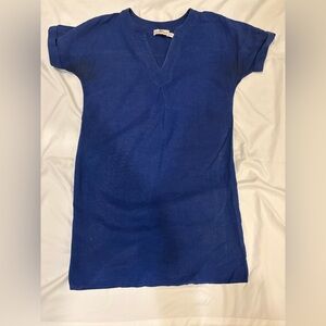 Vineyard Vines Dress Women's cobalt blue Linen V Neck Cuffed Sleeve Pleated